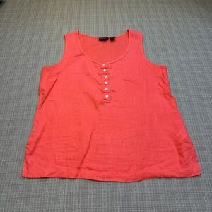 Coastal 100% Linen Coral Tank Top Medium Euro Summer Vacation Resort Minimalist